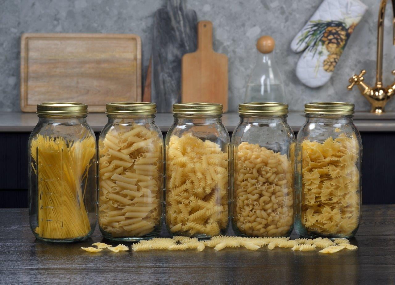 Deliciously Squishy 64 oz Mason Jars, Wide Mouth Half Gallon Canning Jars with Lids and Rings, 6-Pack Extra Large Glass Jars for Home Can... - Playful Star & Heart Shaped Geometric NeeDoh Detail
