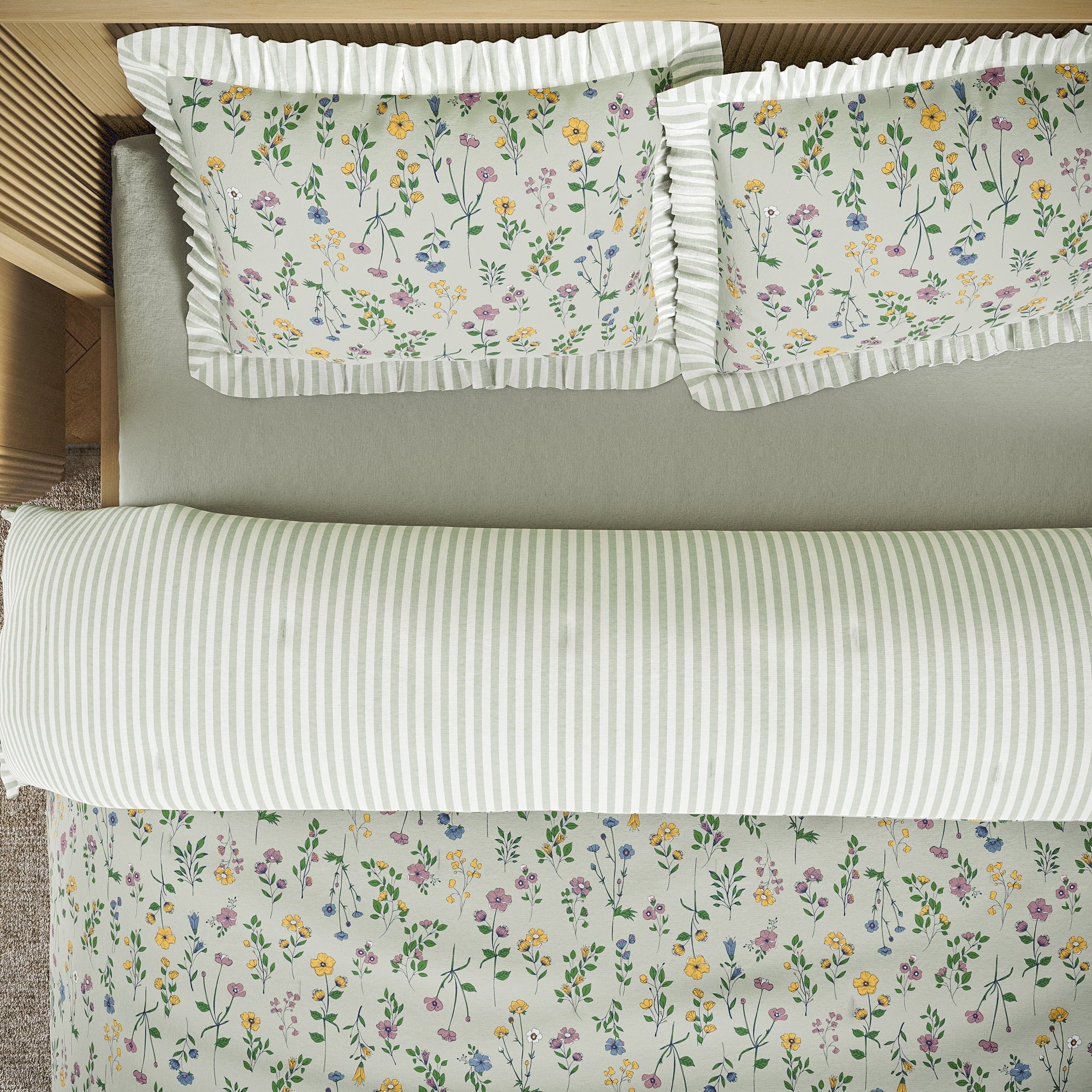 Heavyweight Warmth 100% Cotton Botanical 3-Piece Sage Green Comforter Set, Full/Queen - Hypoallergenic Ultra-Fluffy Quilt for Winter Detail