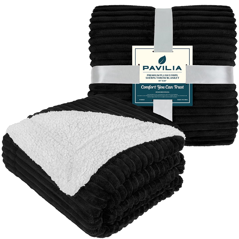 Decorative Knitted Reversible Sherpa Fleece Throw Blanket Black, Plush Flannel Throw, Ultra Soft Warm Ribbed Microfiber Blanket for Sofa... - Luxury Knitted Decorative Throw Blanket with Fringes Detail