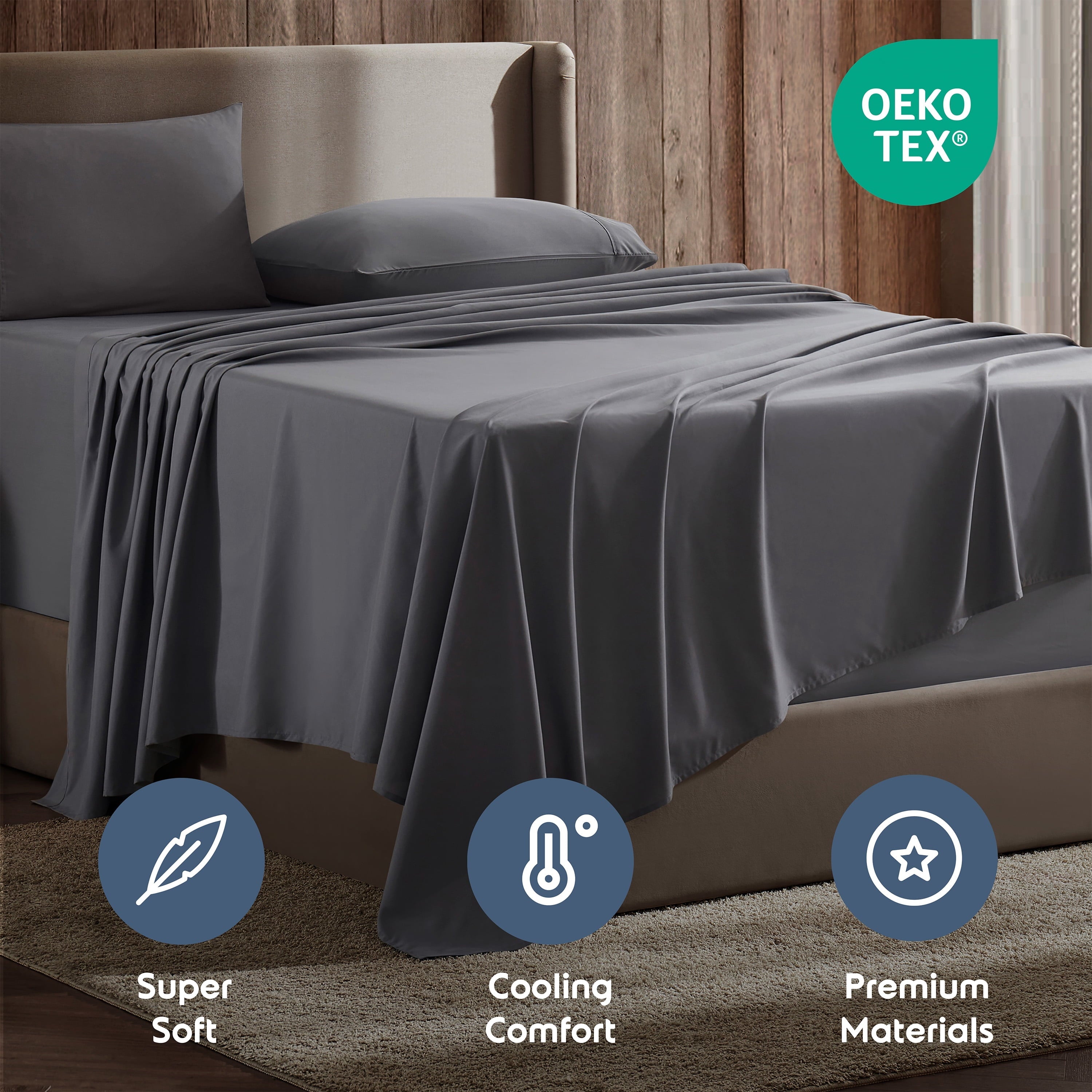 Wrinkle-Resistant Queen Sheets Set, 1800 Series Extra Deep Pocket Sheets Queen Soft Microfiber Bed Sheets, 4 Piece Queen Sheet sets - Breathable Egyptian Cotton Flat & Fitted Sheets Detail