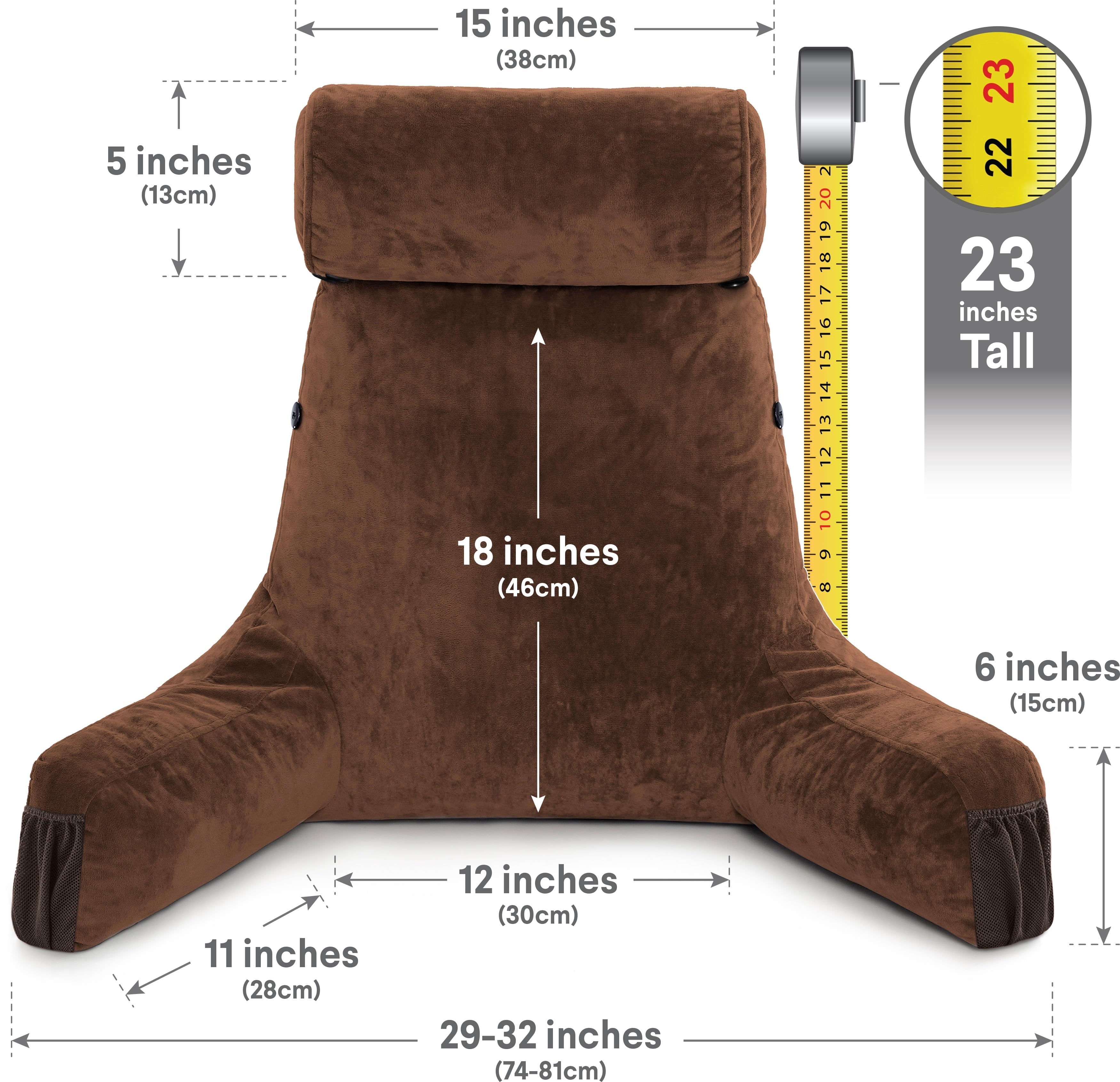Orthopedic Support Medium Chocolate Brown, Backrest - Detach Neck Roll, Removable Cover - Hotel Quality Plush Sleeping Pillows Detail