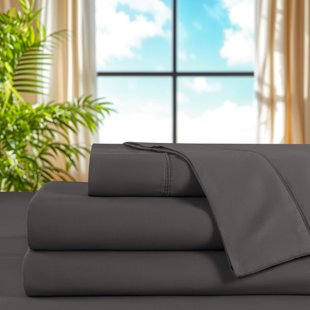 Ultra-Soft 100% Cotton Bed Sheets Set, 1000 Thread Count 4 Piece Luxury Soft Sheets Set with 16" Deep Pocket, Queen, Dark Gray - Premium Ultra-Soft Pillowcase Pair for Sleeping Detail