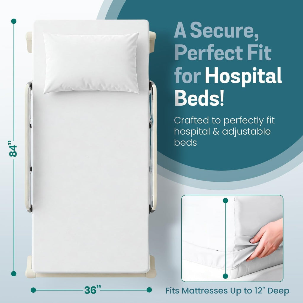 Premium Egyptian Cotton 2 Pack Fitted Hospital Bed Sheets with Elastic All Around for a Double Brushed Ultra Soft Breathable 100% Microfiber ... - Breathable Egyptian Cotton Flat & Fitted Sheets Detail