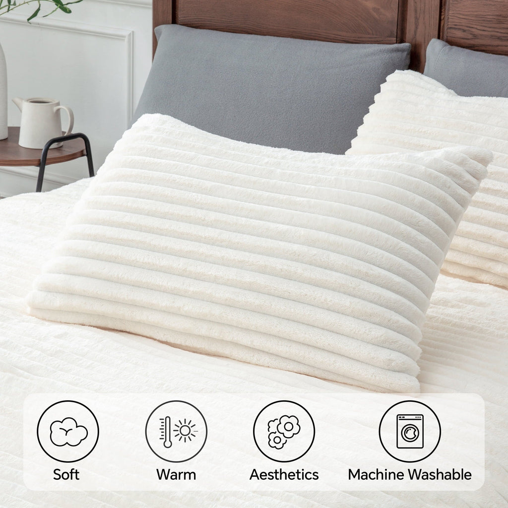 Hypoallergenic Cloud Fleece Queen Comforter Set -Super Soft & Warm Fluffy White Bedding, Luxury Fuzzy Heavy Bed Set for Winter with 2 Pill... - Hypoallergenic Ultra-Fluffy Quilt for Winter Detail