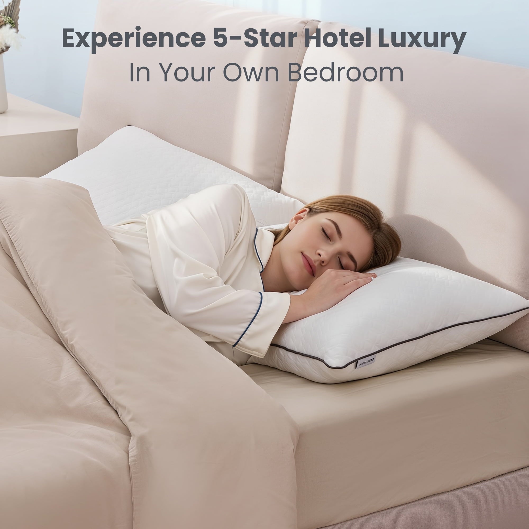 Decorative Plump Bed Pillows Hotel Collection Luxury Down Alternative Pillow for Beds 2 Pack, Medium Support for Side & Back Sleepers ... - Orthopedic Shredded Foam Bed Pillow Set Detail