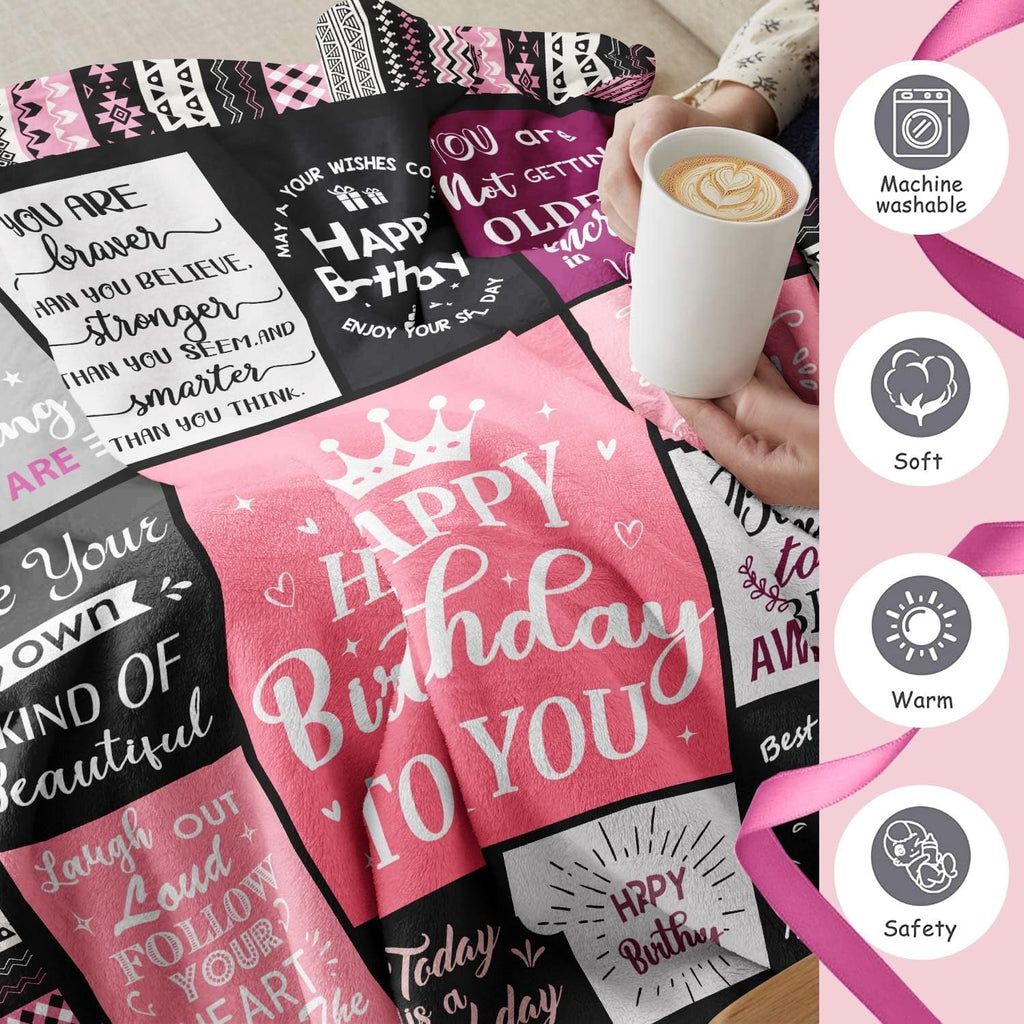 Lightweight Warm Birthday Gifts for Women Girls Throw Blanket, Happy Birthday Decorations for Women, Gifts for Women Birthday Unique, ... - Luxury Knitted Decorative Throw Blanket with Fringes Detail
