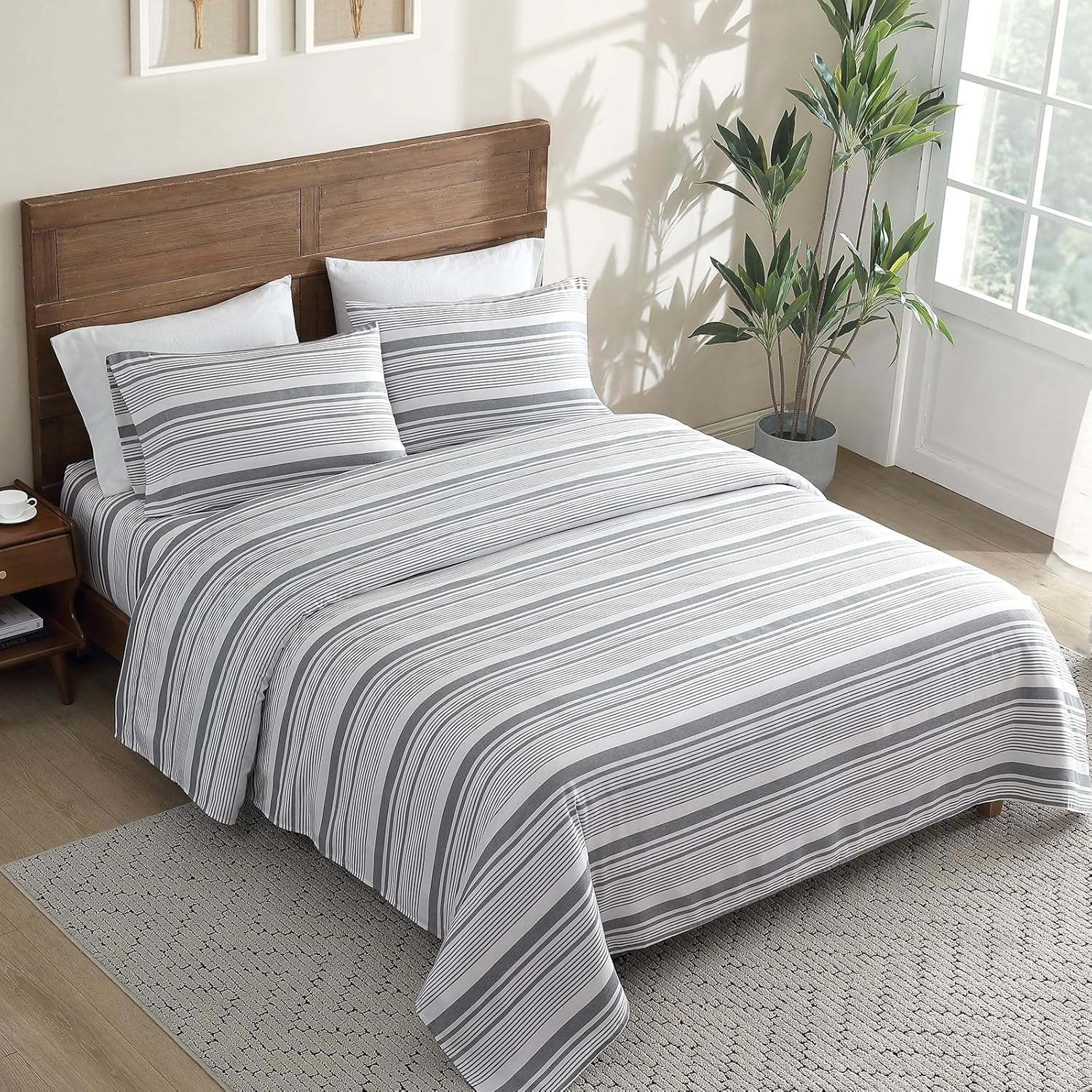 Premium Egyptian Cotton Home 3-Piece Twin Microfiber Classic Stripe Bed Sheet Set, Super Soft, Breathable Stripe Bedding with 16 inches Deep ... - Breathable Egyptian Cotton Flat & Fitted Sheets Detail