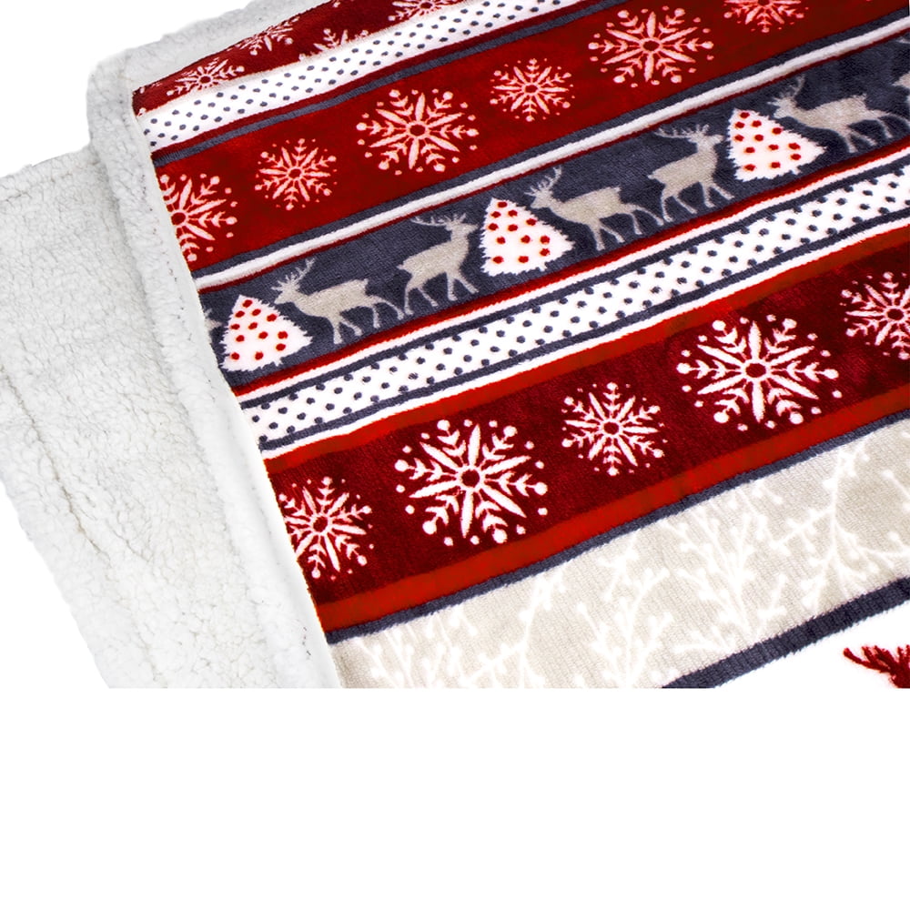 Lightweight Warm Premium Plush Sherpa Throw Christmas Blanket | Soft, Warm, Cozy, Reversible Microfiber Winter Cabin Throw | Plaid Hol... - Cozy Fleece Throw Blanket for Couch & Bed Detail