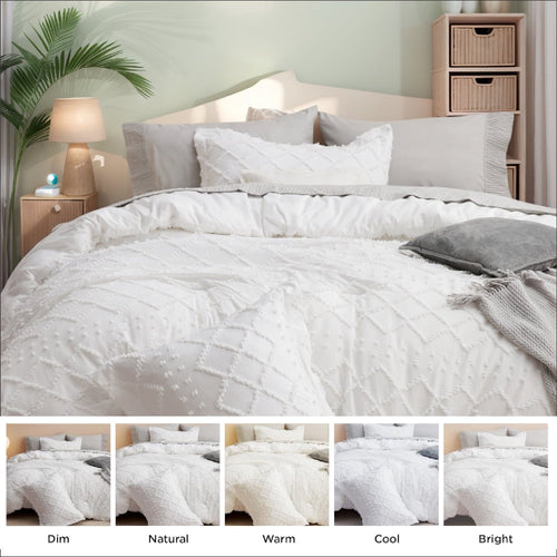 All-Season Queen Comforter Set, Boho Tufted Shabby Chic Bedding Comforter Set, 3 Pieces Farmhouse Bed Set for All Seasons, White... - All-Season Down Alternative Comforter Insert Detail