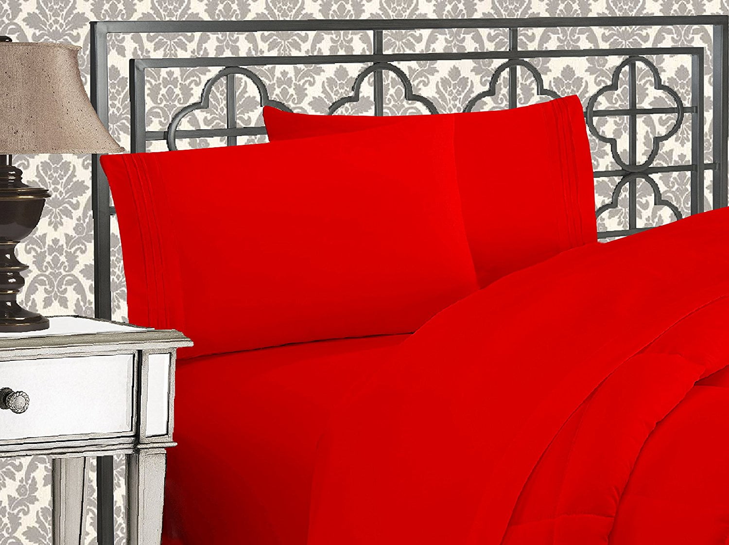 Wrinkle-Resistant 4 Pieces Bed in a Bag Sheet Set Full Red - Premium Ultra-Soft Pillowcase Pair for Sleeping - Default Title