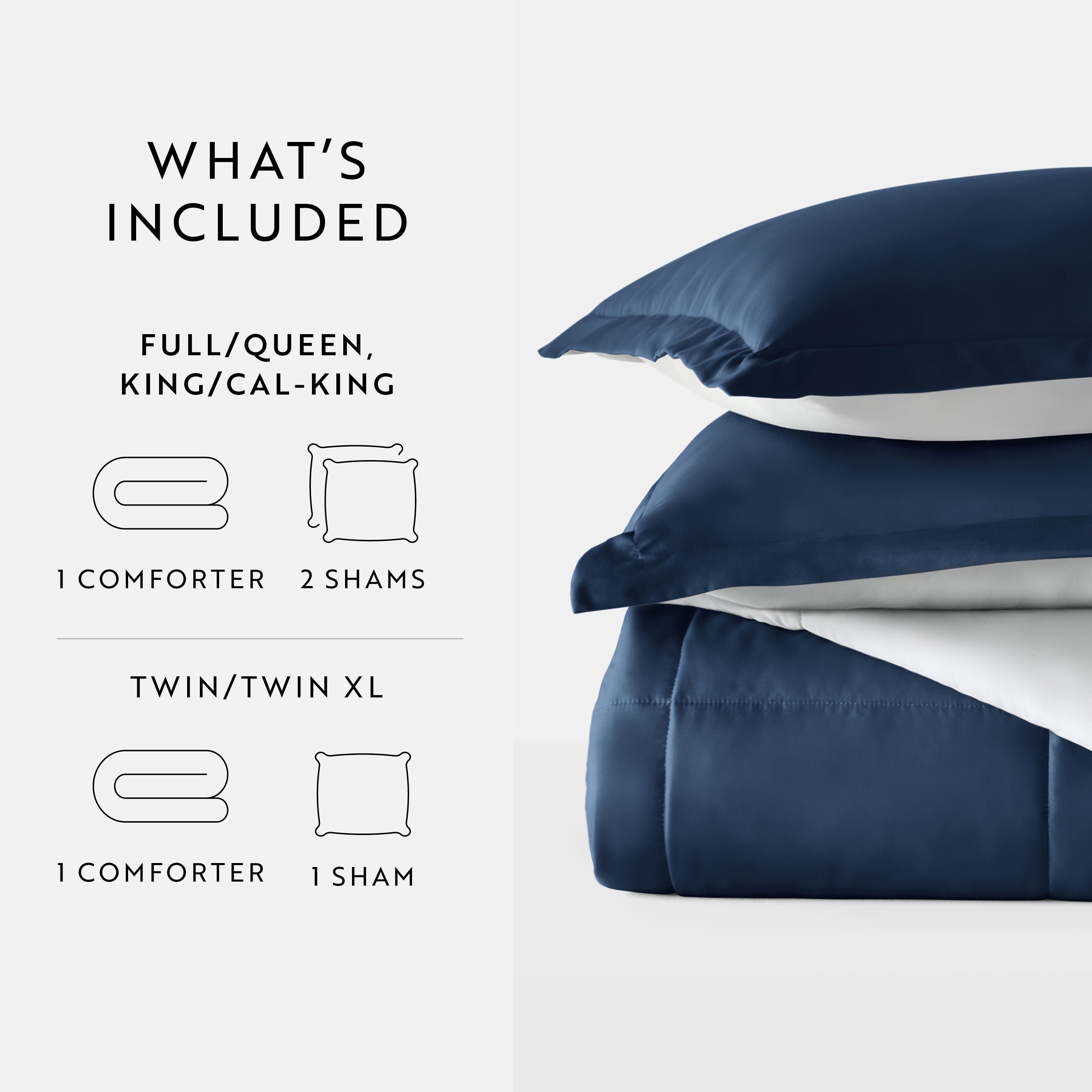 Fluffy Down Alternative 2-Piece Navy & Gray Reversible Down Alternative Comforter Set, Twin/Twin XL - Luxurious Quilted Duvet Cover Set Detail