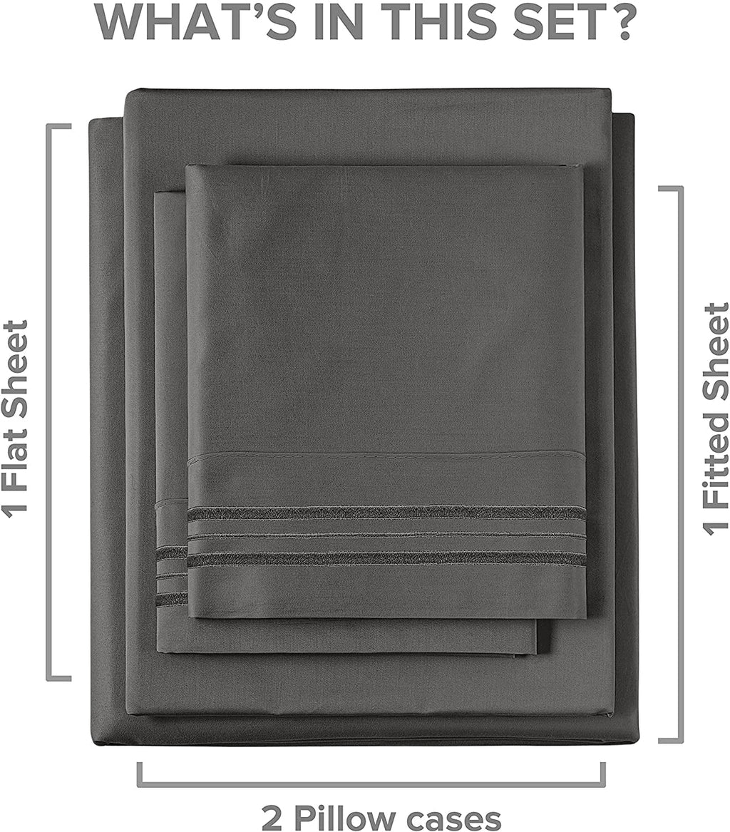 Premium Egyptian Cotton 4-Piece Extra Deep Pocket Sheet Set - Full Size Breathable & Cooling Bed Sheets Fits 18"-24" Mattresses, Gray - Luxury Bed Sheet Set with Deep Pockets Detail