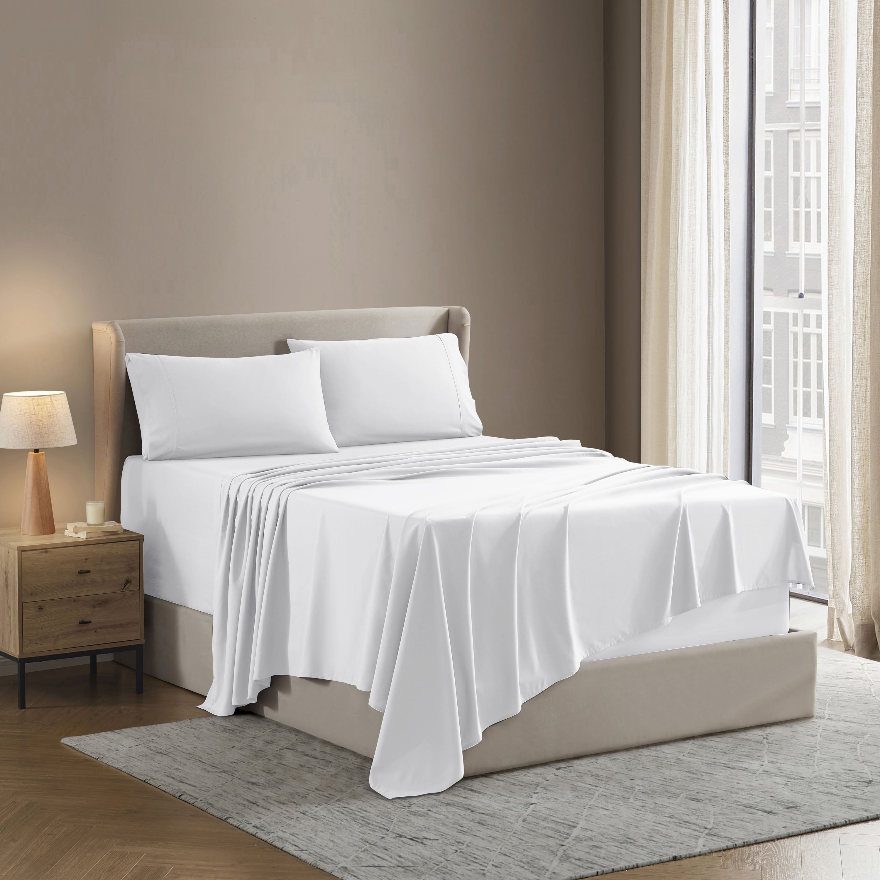 Premium Egyptian Cotton Set, Hotel Style Deep Pocket 4 Piece Bed , Luxury Soft Microfiber Sheet Sets, White - Luxury Bed Sheet Set with Deep Pockets Detail