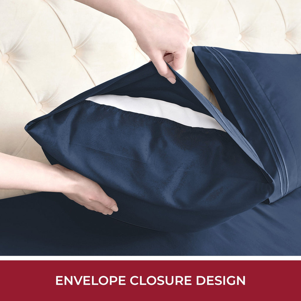 Premium Egyptian Cotton RV Sheets Queen Size Bed Set, Microfiber RV Bunk Bed Sheets, Short Queen, Navy Blue - Premium Ultra-Soft Pillowcase Pair for Sleeping Detail