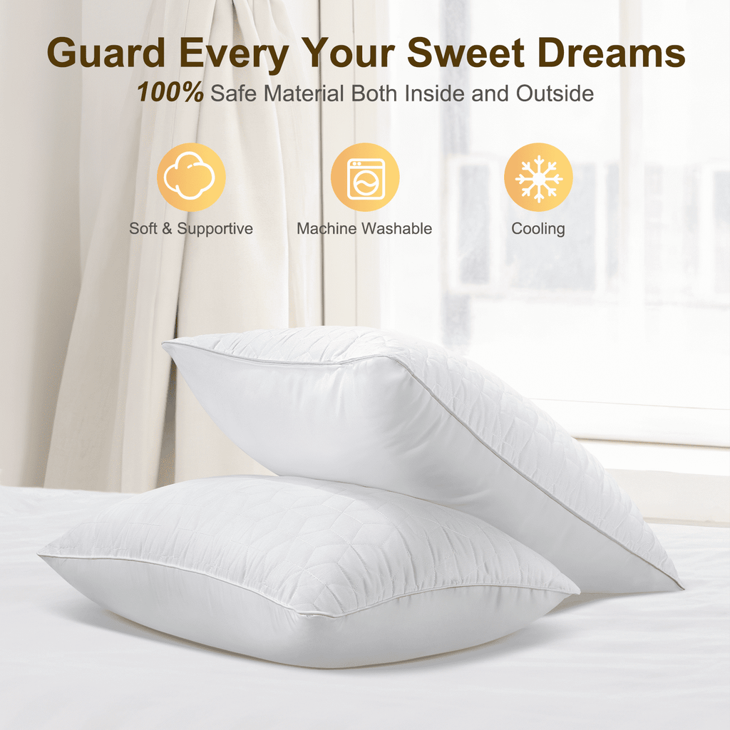 Ergonomic Memory Foam Bed Pillows Queen Size Set of 2, Hotel Gusseted Pillows for Sleeping, Alternative to Down Pillows, Soft Supportive & ... - Orthopedic Shredded Foam Bed Pillow Set Detail