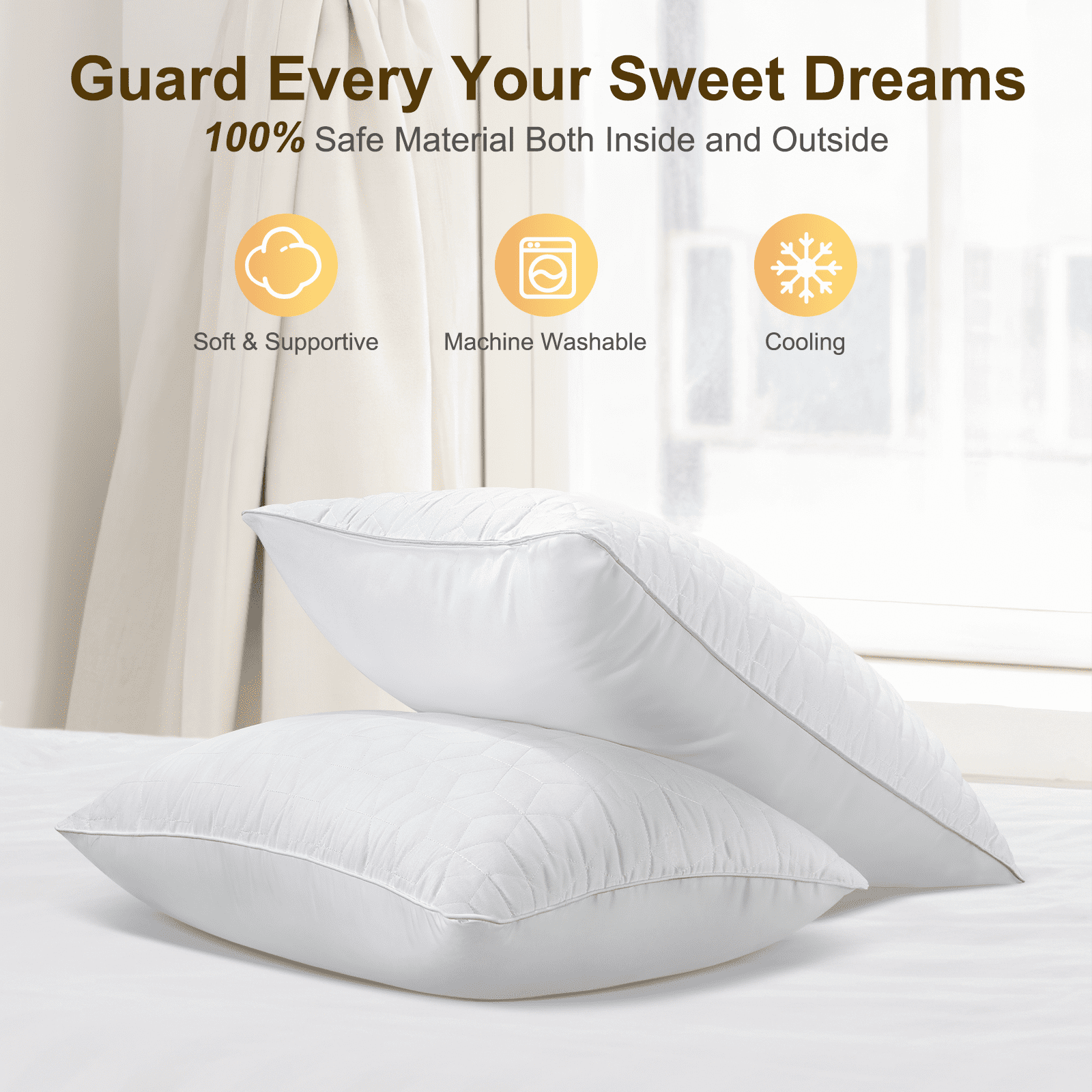 Ergonomic Memory Foam Bed Pillows Queen Size Set of 2, Hotel Gusseted Pillows for Sleeping, Alternative to Down Pillows, Soft Supportive & ... - Orthopedic Shredded Foam Bed Pillow Set Detail