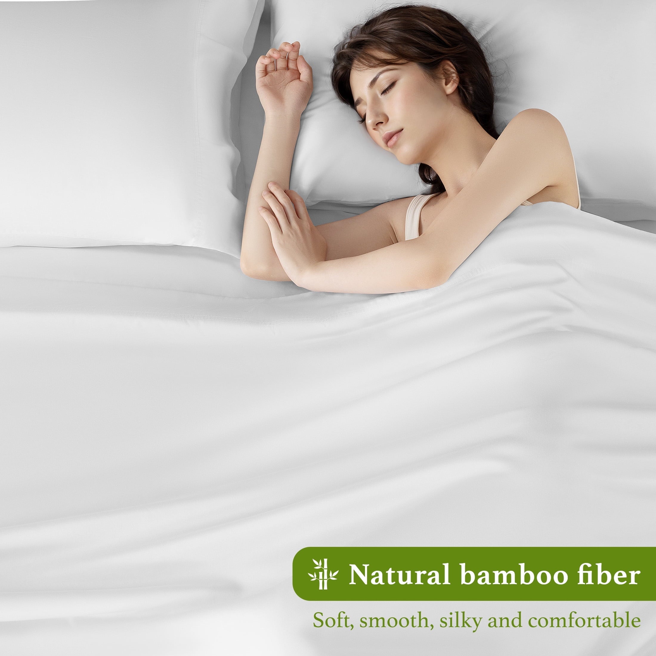 Breathable Luxury Bamboo Sheets Set, 4-Piece Queen Sheet Set with 16" Deep Pockets, Soft and Breathable Bed Sheets, White - Cooling Hotel Quality Bedding Sheets and Pillowcases Detail