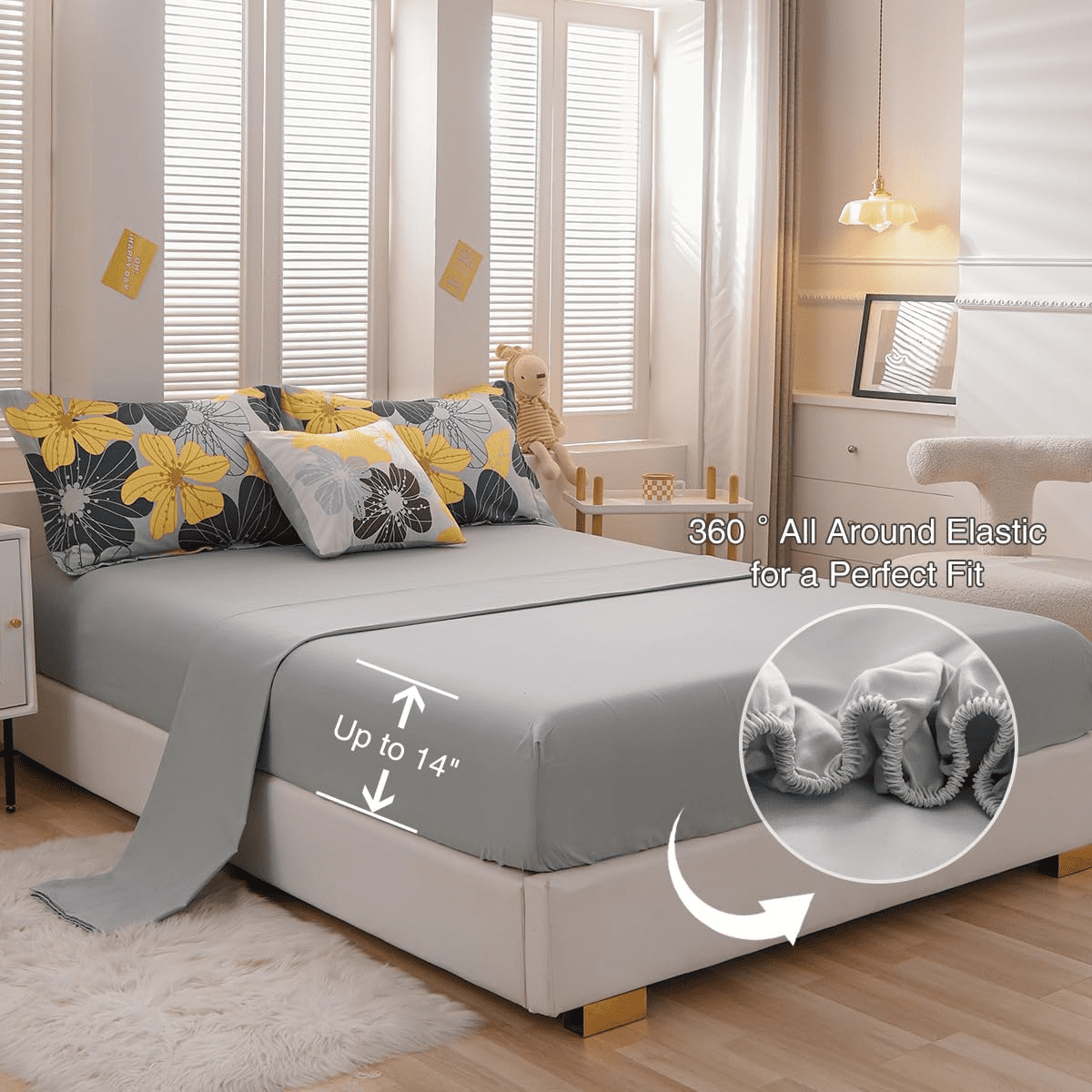Luxurious Quilted Yellow Floral Comforter Set Queen Flower Bed Set Adult Soft Botanical Boho Bedding Set - Luxurious Quilted Duvet Cover Set Detail
