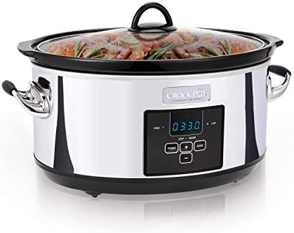 Oval Ceramic Crock-Pot 7 Quart Programmable Slow Cooker – Polished Platinum S23E - Large Capacity Electric Stew Pot & Slow Cooker Detail