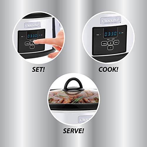 Oval Ceramic Crock-Pot 7 Quart Programmable Slow Cooker – Polished Platinum S23E - Large Capacity Electric Stew Pot & Slow Cooker Detail