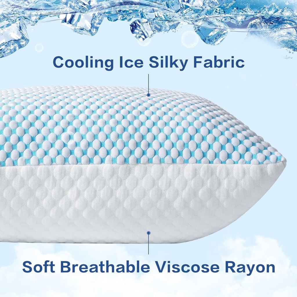 Decorative Plump 2 Pack Cooling Pillow for Sleeping, Memory Foam Pillows Cool Bed Pillows Hotel Reversible Pillow with Washable Remova... - Ergonomic Memory Foam Pillow for Neck Pain Support Detail