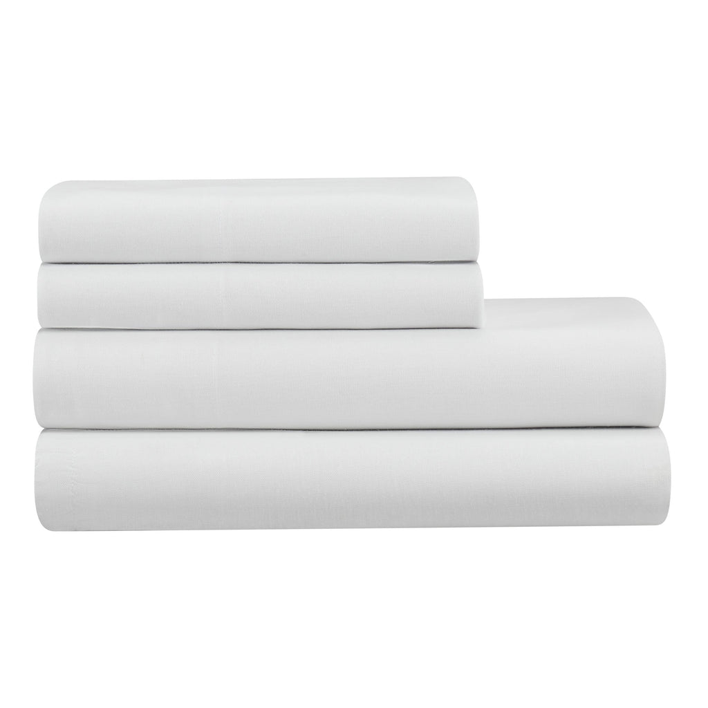 Breathable Luxury 4-Piece White Lyocell & Linen Blend Percale Bed Sheet Set, Queen - Breathable Egyptian Cotton Flat & Fitted Sheets Detail