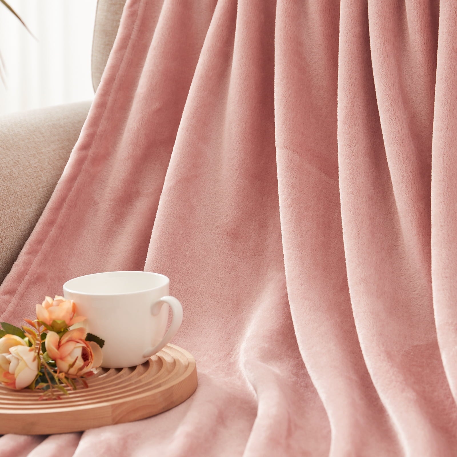 Cozy Fleece Large Flannel Fleece Velvet Plush Throw Blanket - 50" x 70" (Pink) - Luxury Knitted Decorative Throw Blanket with Fringes Detail