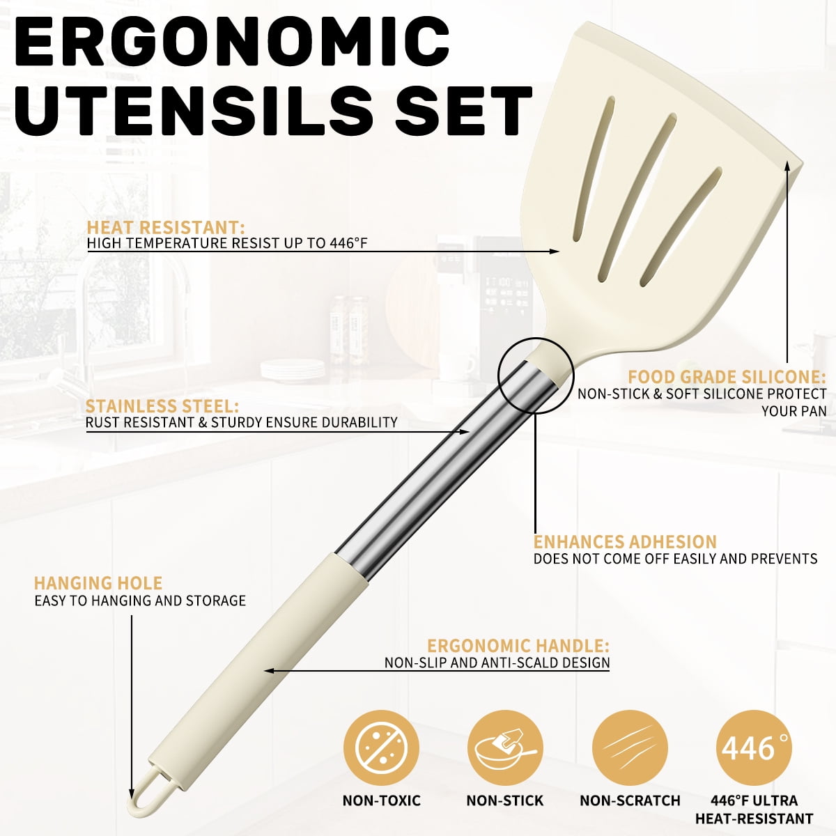 Ergonomic Cooking Silicone Cooking Utensil Set, 30 Pcs Kitchen Utensils Set with Stainless Steel Handle, Food Grade Silicone Spatula Se... - Premium Stainless Steel Cooking Utensil for Non-Stick Pots Detail