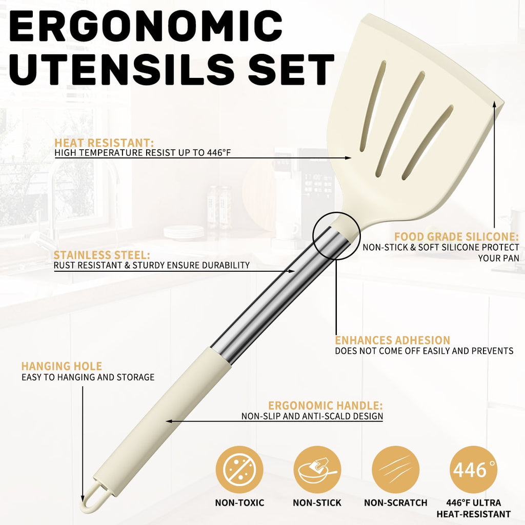 Durable Steel Silicone Cooking Utensil Set, 30 Pcs Kitchen Utensils Set with Stainless Steel Handle, Food Grade Silicone Spatula Se... - Professional Kitchen Tool for Culinary Enthusiasts Detail