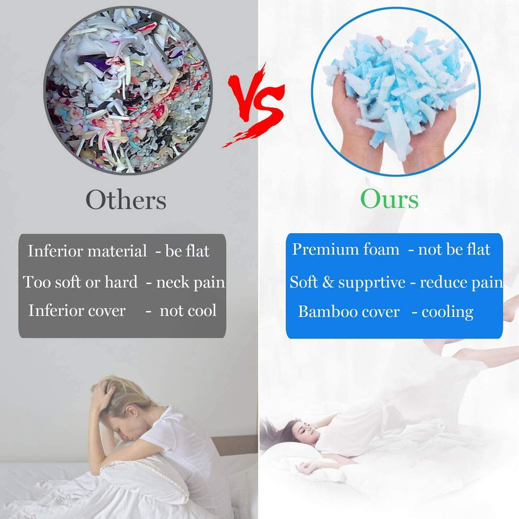 Orthopedic Support Cooling Bed Pillows Queen Size Set of 2, Shredded Memory Foam Pillows for Sleeping 2 Pack, Adjustable Soft Firm Pillo... - Orthopedic Shredded Foam Bed Pillow Set Detail