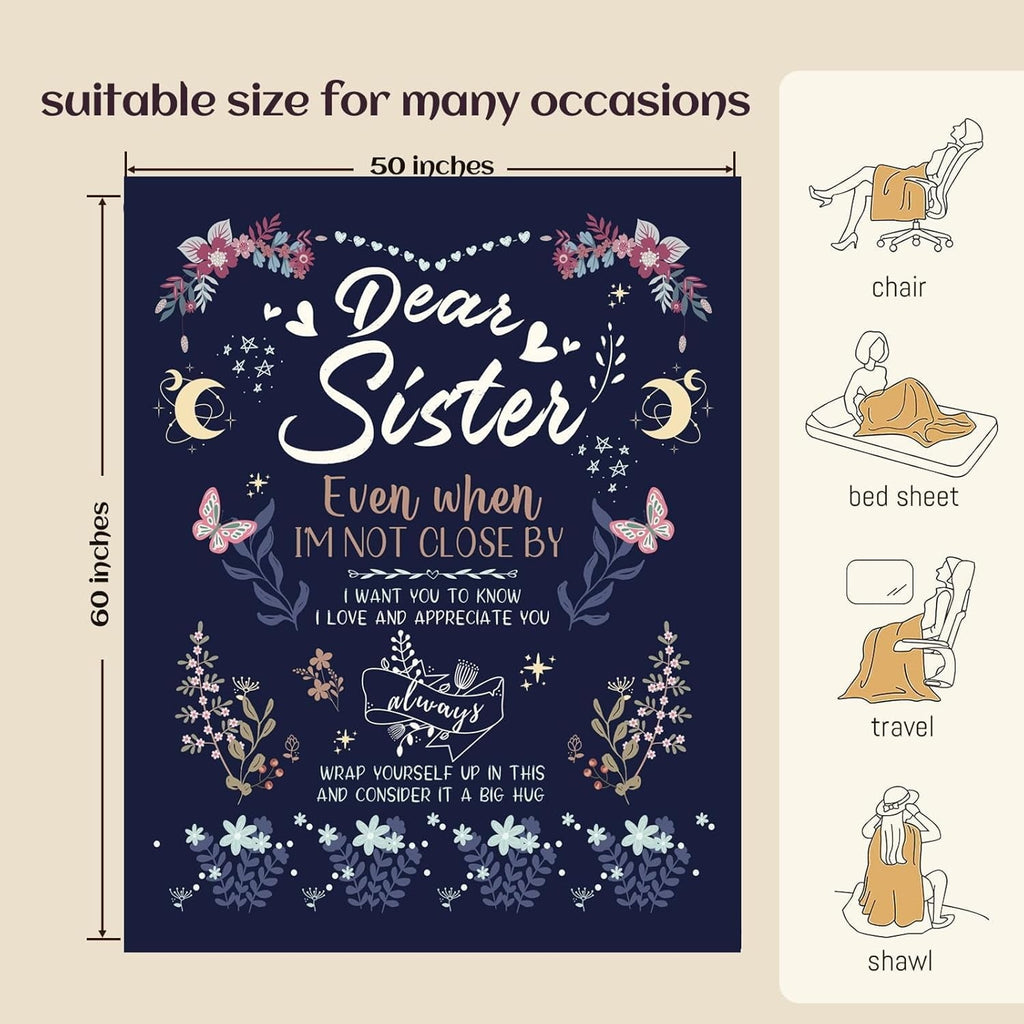 Reversible Sherpa Sister Gifts Blanket, Sisters Gifts on Mother's Day, Blanket Present for Sisters on Valentine's Day, Happy Birthday S... - Cozy Fleece Throw Blanket for Couch & Bed Detail