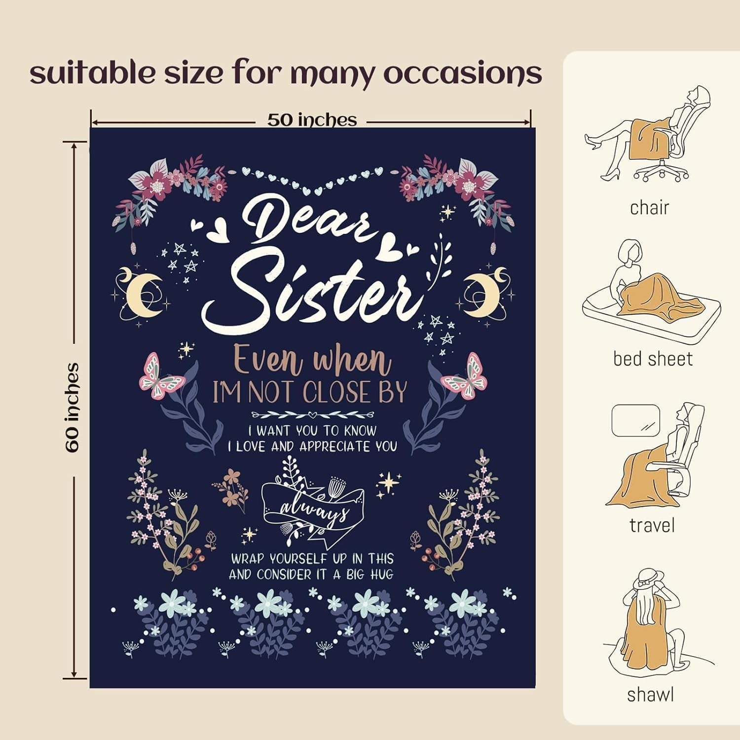 Reversible Sherpa Sister Gifts Blanket, Sisters Gifts on Mother's Day, Blanket Present for Sisters on Valentine's Day, Happy Birthday S... - Cozy Fleece Throw Blanket for Couch & Bed Detail