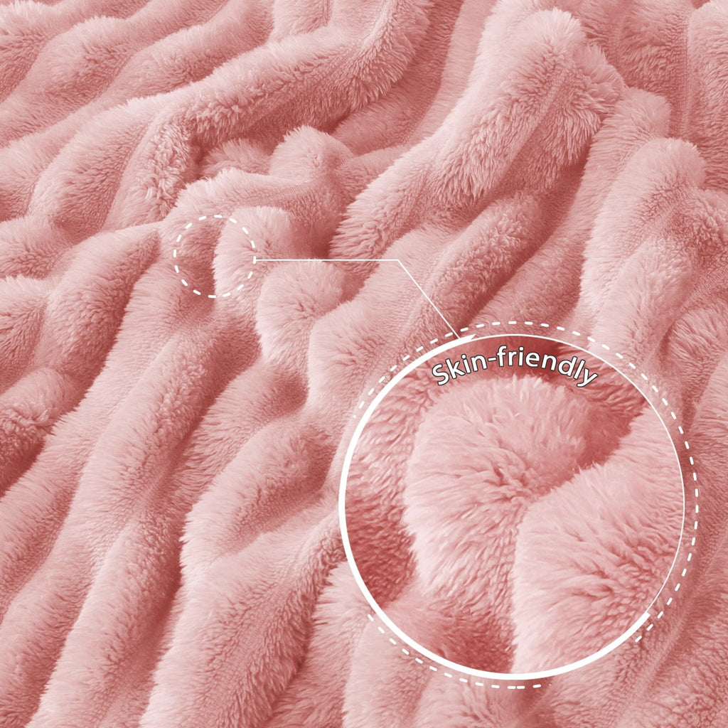 Decorative Knitted Fleece Throw Blanket for Couch, Super Soft 3D Striped Jacquard Blanket, Lightweight Fuzzy Cozy Blankets, Pink, 50"x60" - Super Soft Reversible Sherpa Flannel Blanket Detail