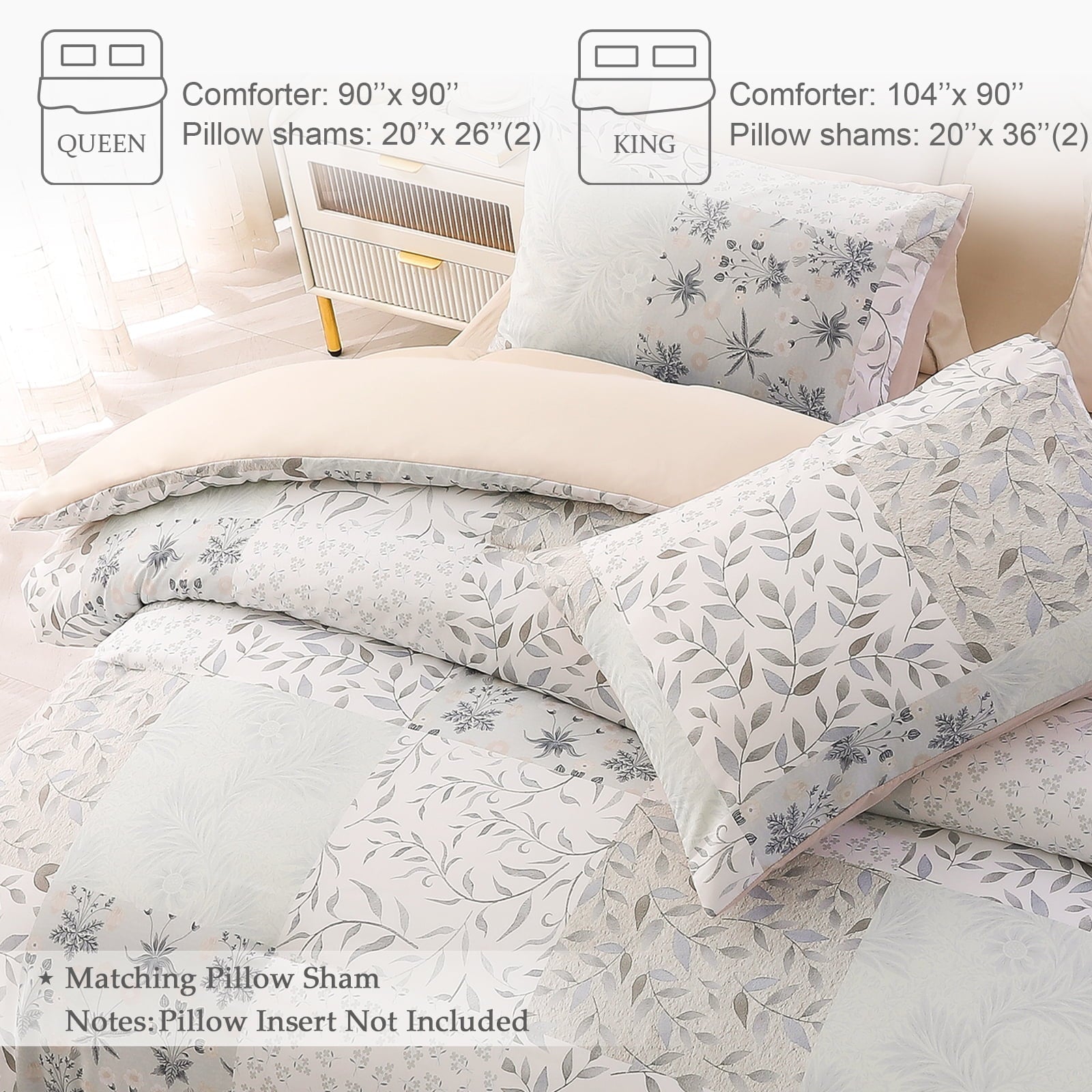 Hypoallergenic Cloud 3-Piece Patchwork King Size Comforter Set, Microfiber Bedding Down Alternative Comforter for All Seasons with 2 Pillo... - All-Season Down Alternative Comforter Insert Detail