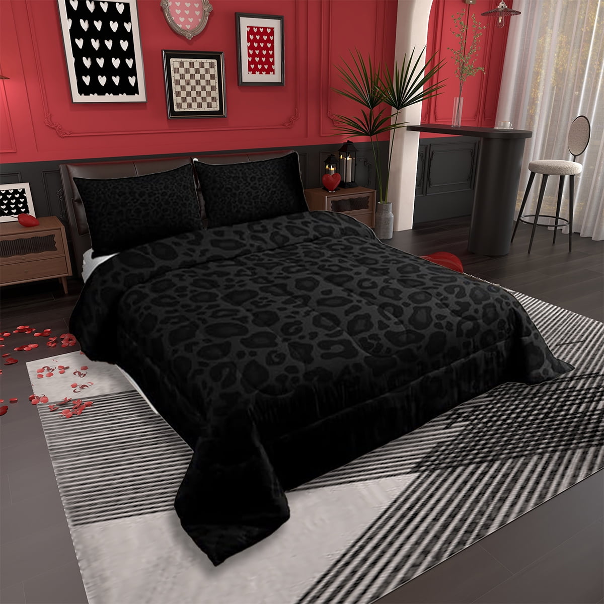 Luxurious Quilted Leopard Print Comforter Set Full Size,Abstract Cheetah Texture Bedding Set,Women Room Decor,Rustic Farmhouse Retro Do... - Cloud-Like Soft Lightweight Bed Comforter Detail