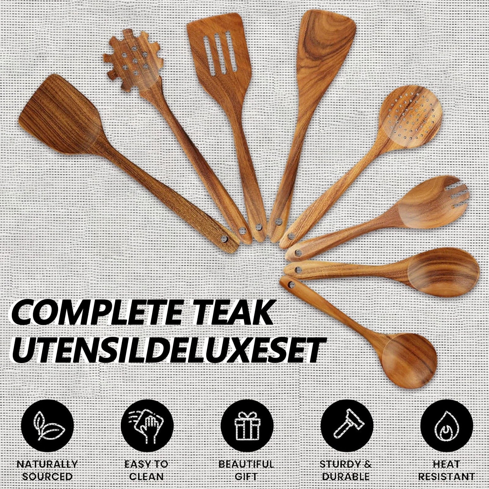 Ergonomic Cooking 10Pcs Wooden Spoons for Cooking, Smooth Finish Teak Wooden Utensils for Cooking, Soft Comfort-Grip Wood Spoons for Co... - Premium Stainless Steel Cooking Utensil for Non-Stick Pots Detail