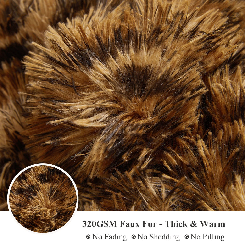 Super Soft Flannel Luxury Faux Fur Leopard Print Throw, Soft 50x60 Cheetah Print Fluffy Blanket, Shaggy Plush Decorative Couch Throw, Cu... - Cozy Fleece Throw Blanket for Couch & Bed Detail