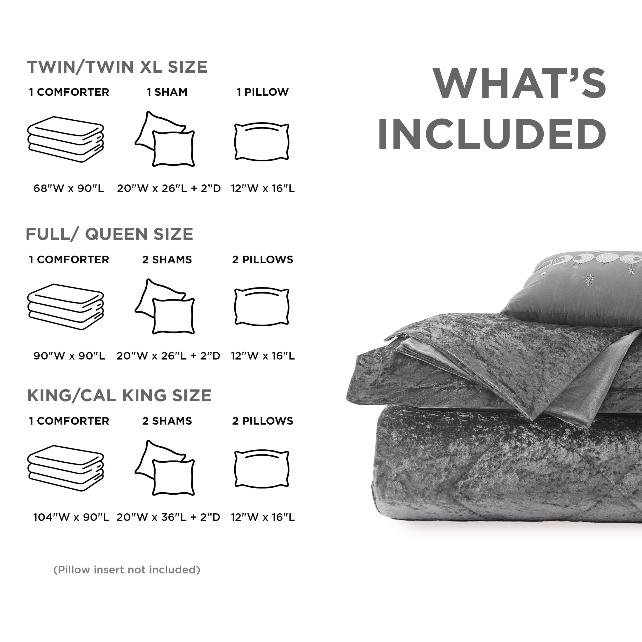 Luxurious Quilted King/Cal King Size Comforter Sets, Velvet Bedding Comforter Set for All Seasons, Grey Bedding Set with Decor Pillow, ... - Hypoallergenic Ultra-Fluffy Quilt for Winter Detail