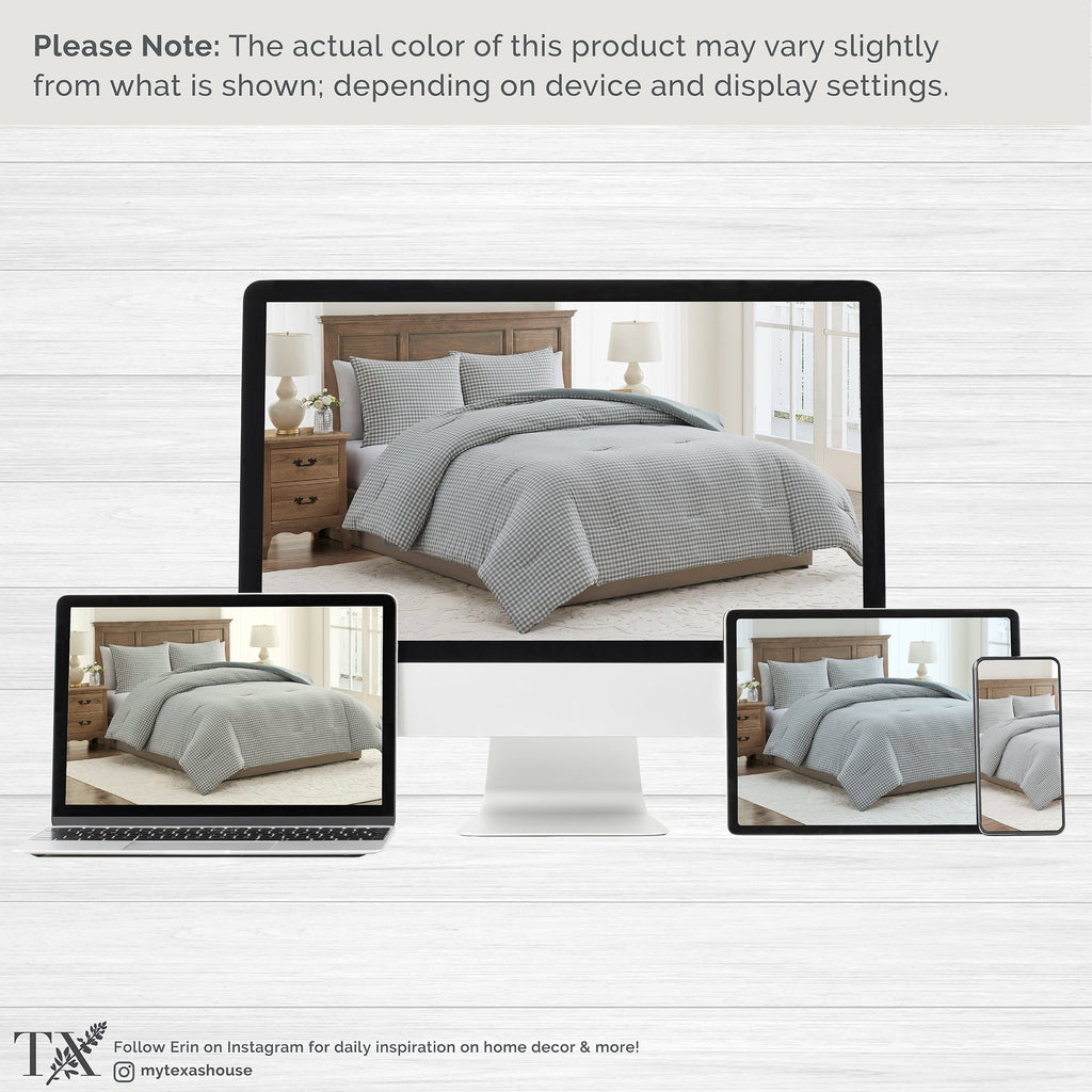 Luxurious Quilted Full/Queen Comforter Set, All-Season, 3-Piece, Green Gingham Plaid - Hypoallergenic Ultra-Fluffy Quilt for Winter Detail