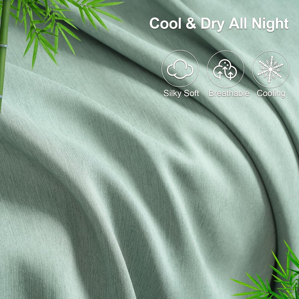 Wrinkle-Resistant Bamboo Bed Sheet Sets, 4 Pieces King Silky Soft Bedding Sheets, 1800 Thread Count 16 Inch Deep Pockets, Sage Green - Breathable Egyptian Cotton Flat & Fitted Sheets Detail
