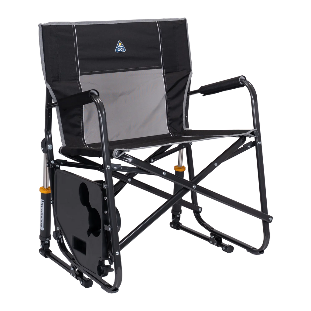 Luxury Camp Freestyle Rocker XL with Side Table - Choice 836 - Patented Spring-Action Rocking Chair for Camping Detail
