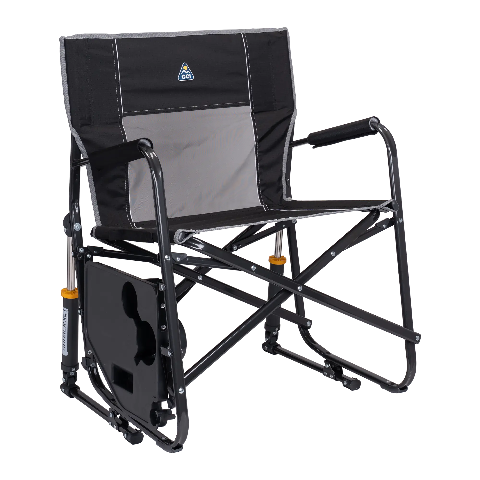 Luxury Camp Freestyle Rocker XL with Side Table - Choice 836 - Patented Spring-Action Rocking Chair for Camping Detail