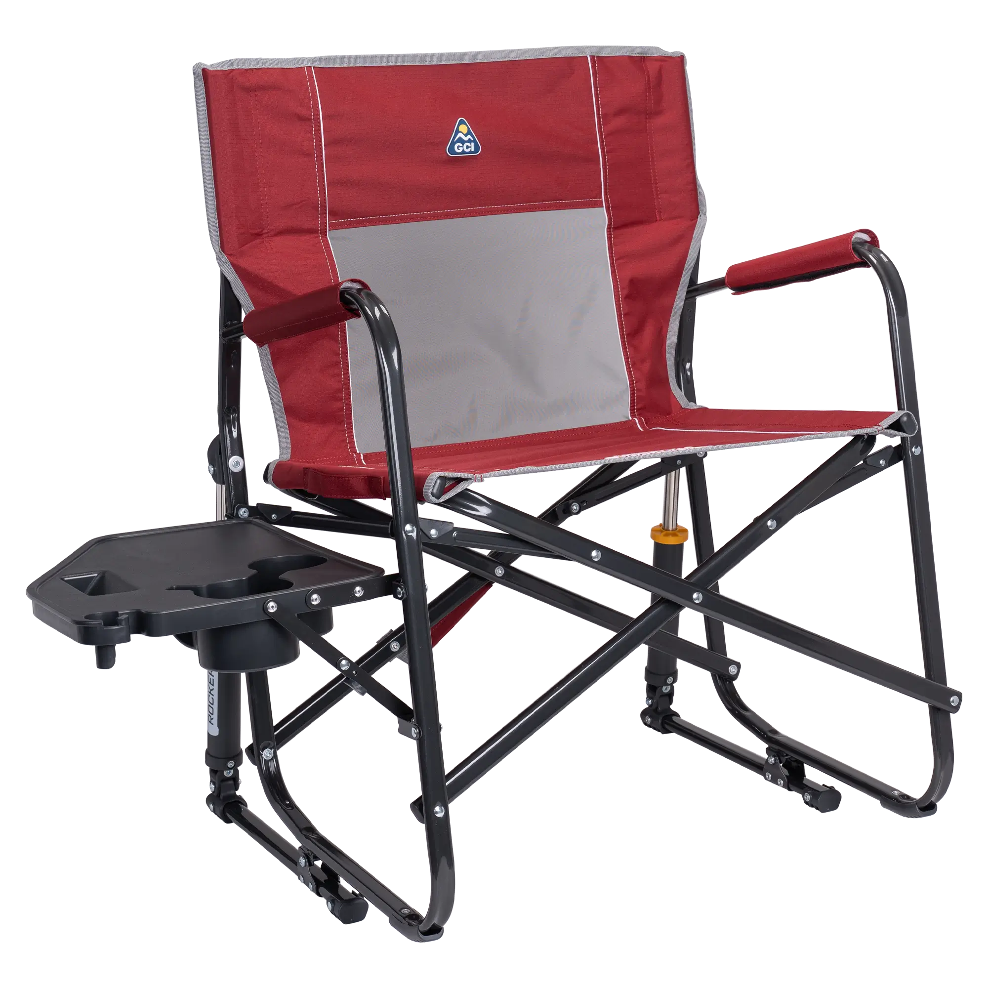 Luxury Camp Freestyle Rocker XL with Side Table - Choice 836 - Patented Spring-Action Rocking Chair for Camping - Cinnamon