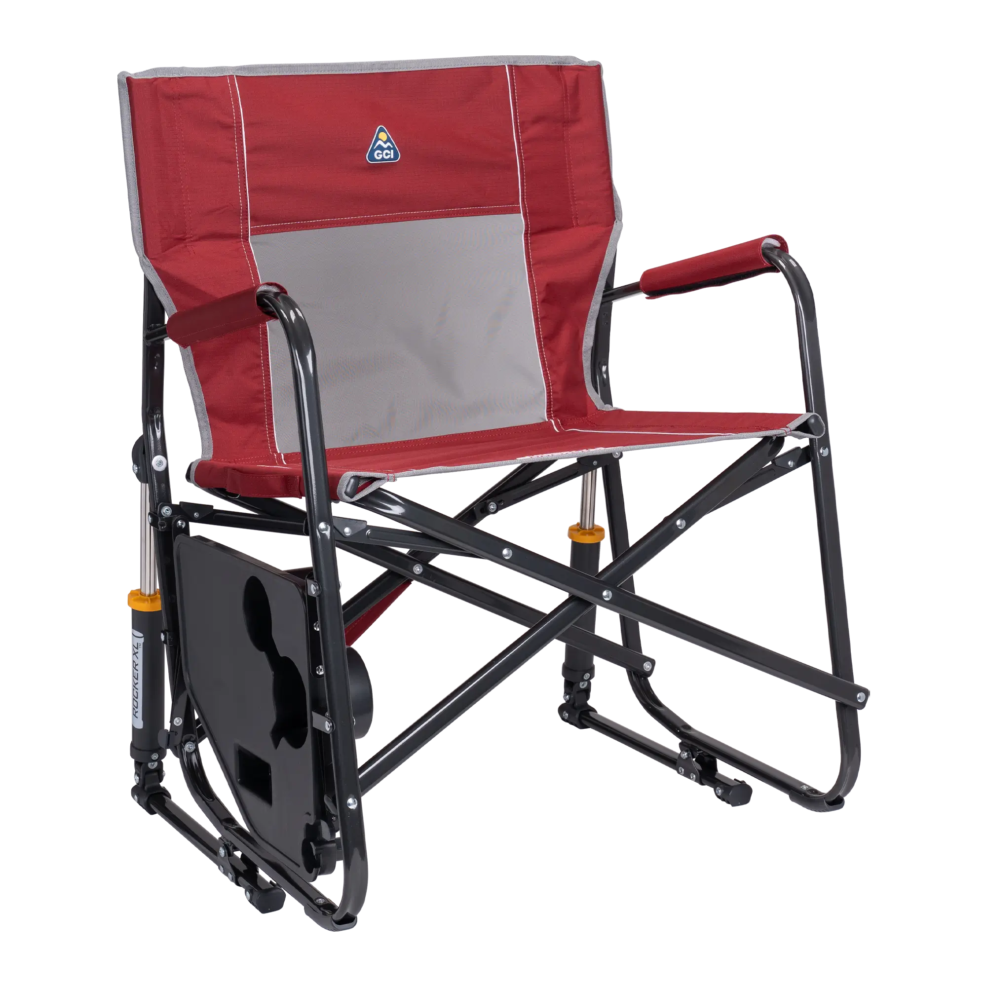 Luxury Camp Freestyle Rocker XL with Side Table - Choice 836 - Patented Spring-Action Rocking Chair for Camping Detail