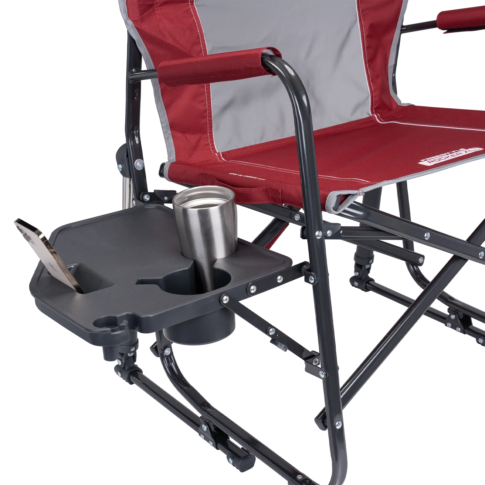 Luxury Camp Freestyle Rocker XL with Side Table - Choice 836 - Patented Spring-Action Rocking Chair for Camping Detail