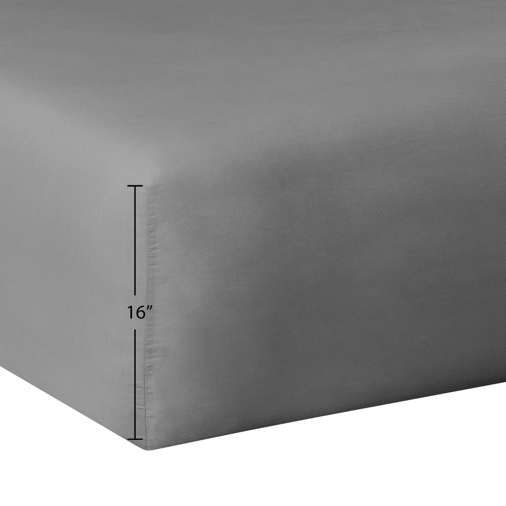 Wrinkle-Resistant Solid Soothing-Gray Cotton Blend Fitted Sheet, Twin/Twin XL - Luxury Bed Sheet Set with Deep Pockets Detail
