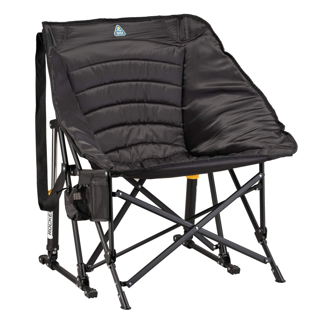 Premium All-Weather Puff Rocker - Choice 731 - Heavy-Duty Kickback Rocker with Beverage Holder - Black