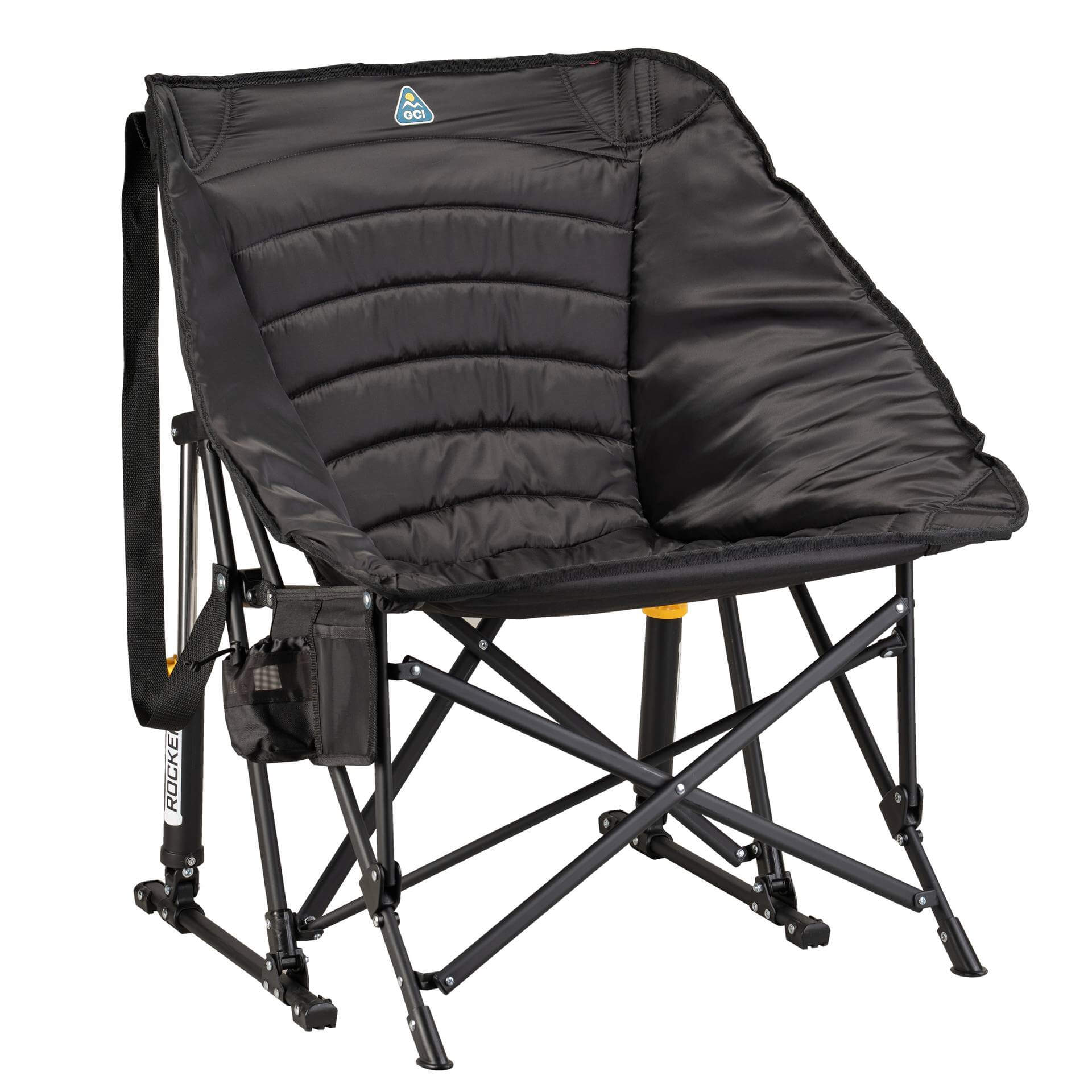 Premium All-Weather Puff Rocker - Choice 731 - Heavy-Duty Kickback Rocker with Beverage Holder - Black