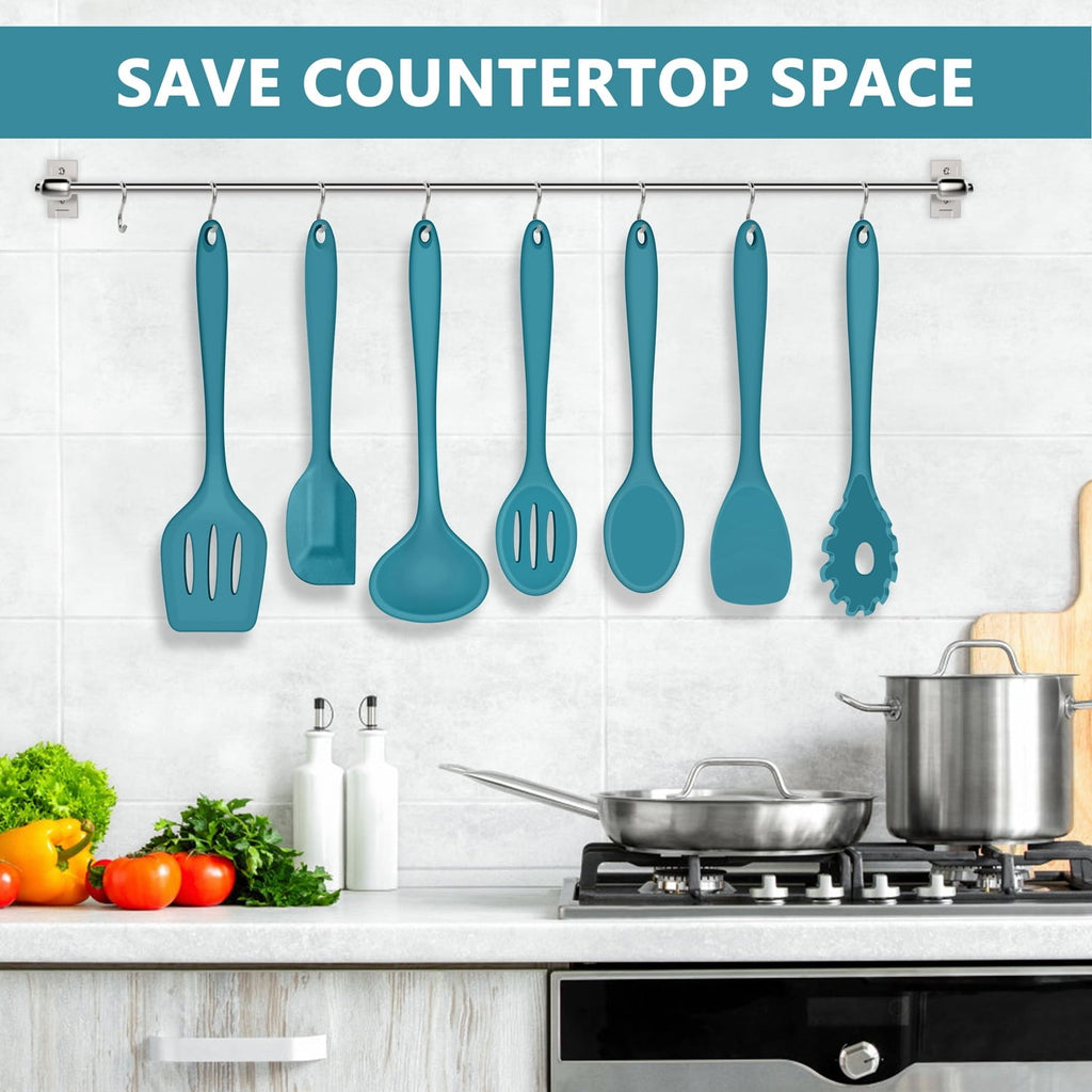 Ergonomic Cooking 7-Piece Silicone Cooking Utensils Set, Blue Kitchen Utensils, Non-stick Gadgets Tools Include Slotted Turner, Soup La... - Heat-Resistant Silicone Cooking Spatula Turner Detail
