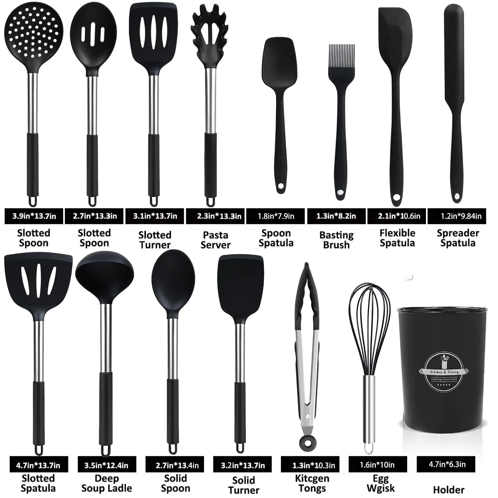 Chef-Quality Silicone Cooking Utensils Set, 26 Pcs, Heat Resistant Kitchen Utensils Set, Black - Professional Kitchen Tool for Culinary Enthusiasts Detail